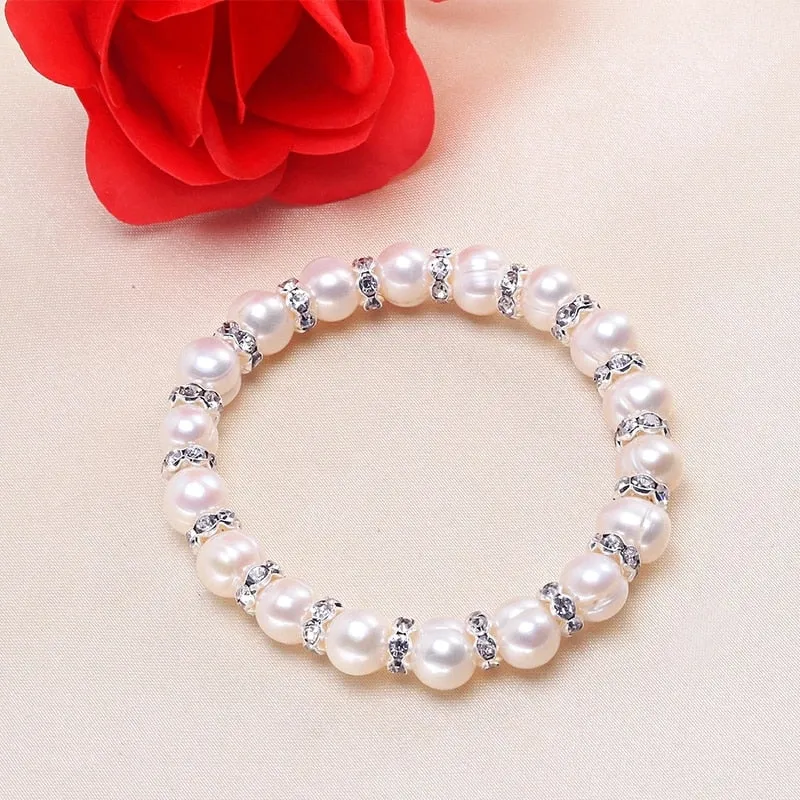 100% White 8-9mm Baroque Natural Freshwater Pearl Strand Bracelet for Women