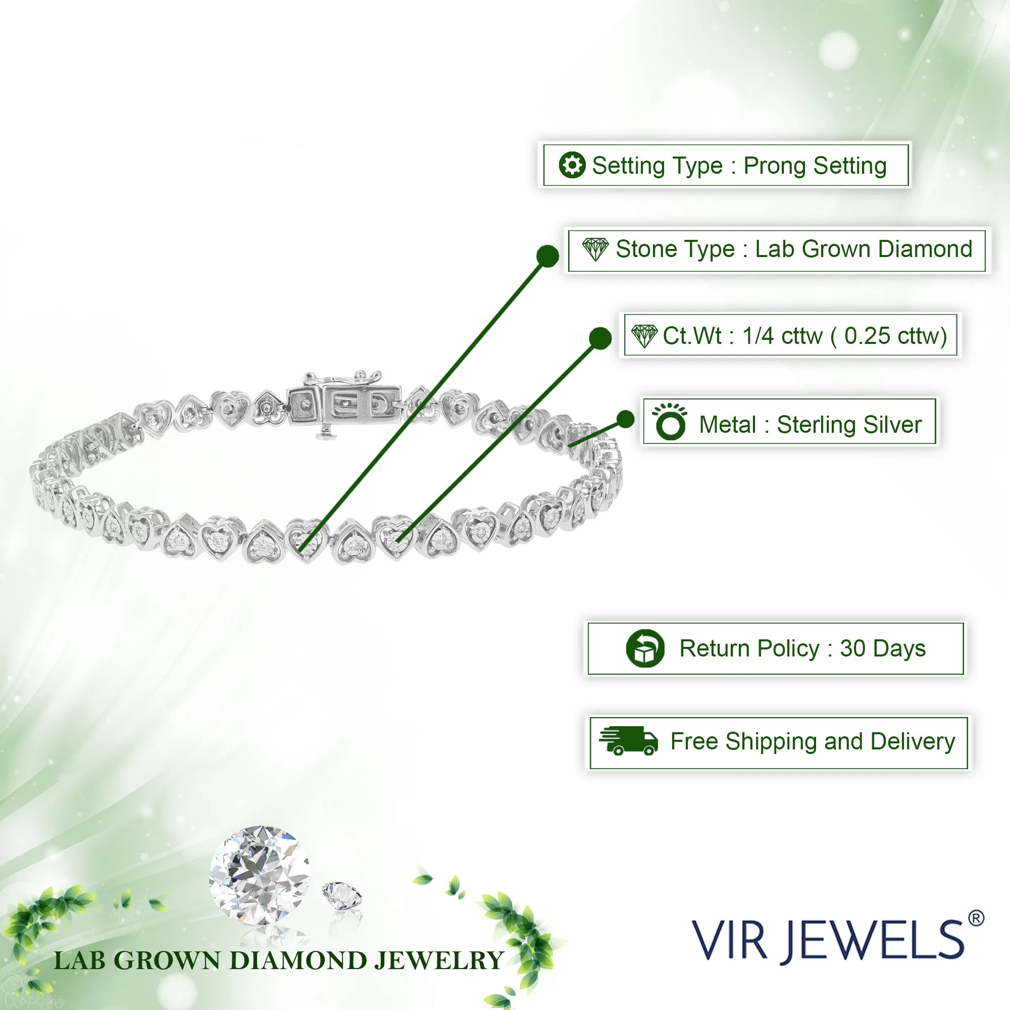 1/4 cttw Round Cut Lab Grown Diamond Tennis Bracelet in .925 Sterling Silver Prong Set 7 Inch