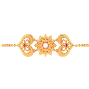 14k Elegant Peace Six Flowers Red Gems And Pink Pearl Bracelet