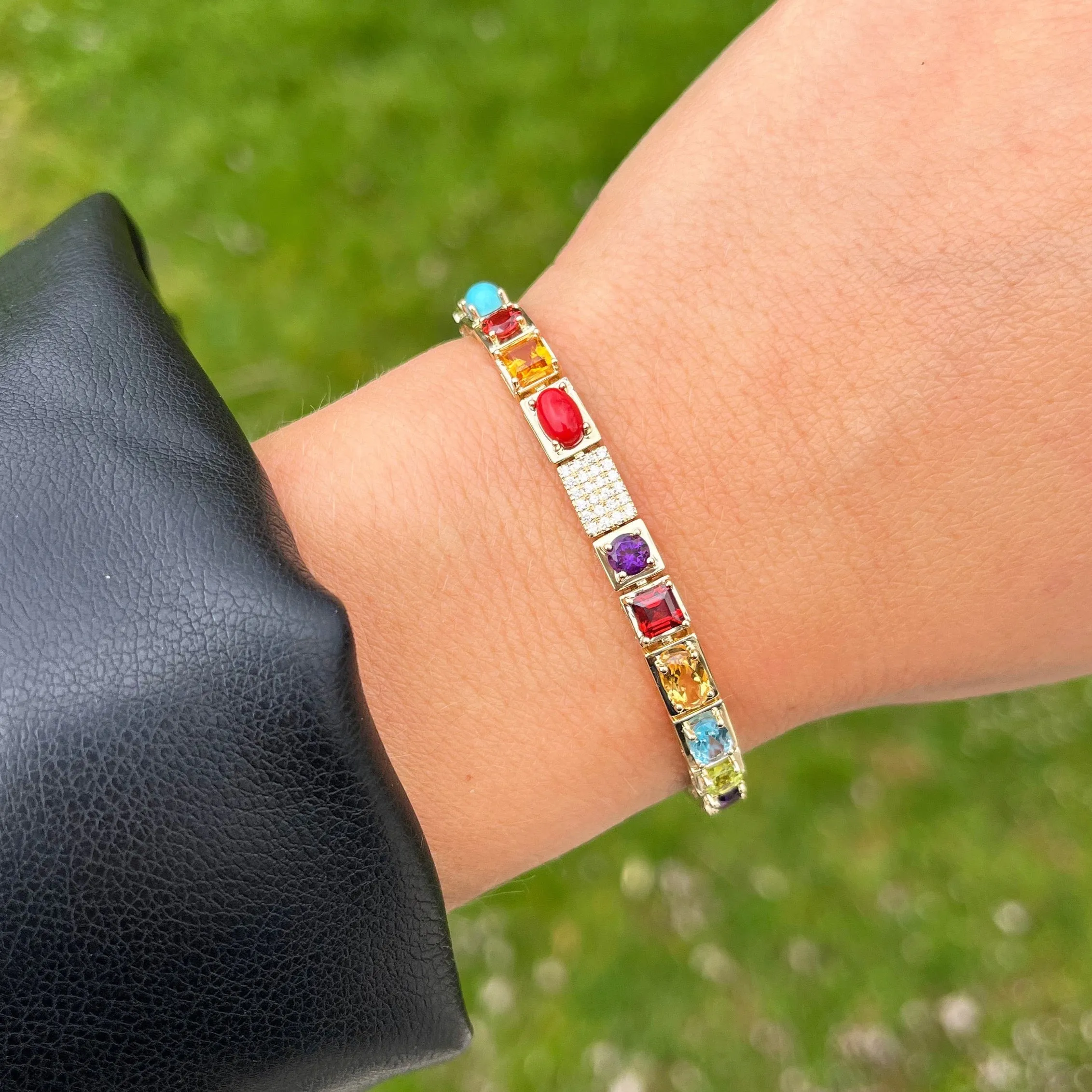 14K GOLD DIAMOND MULTI COLOR GEM STONE HADLEY BRACELET