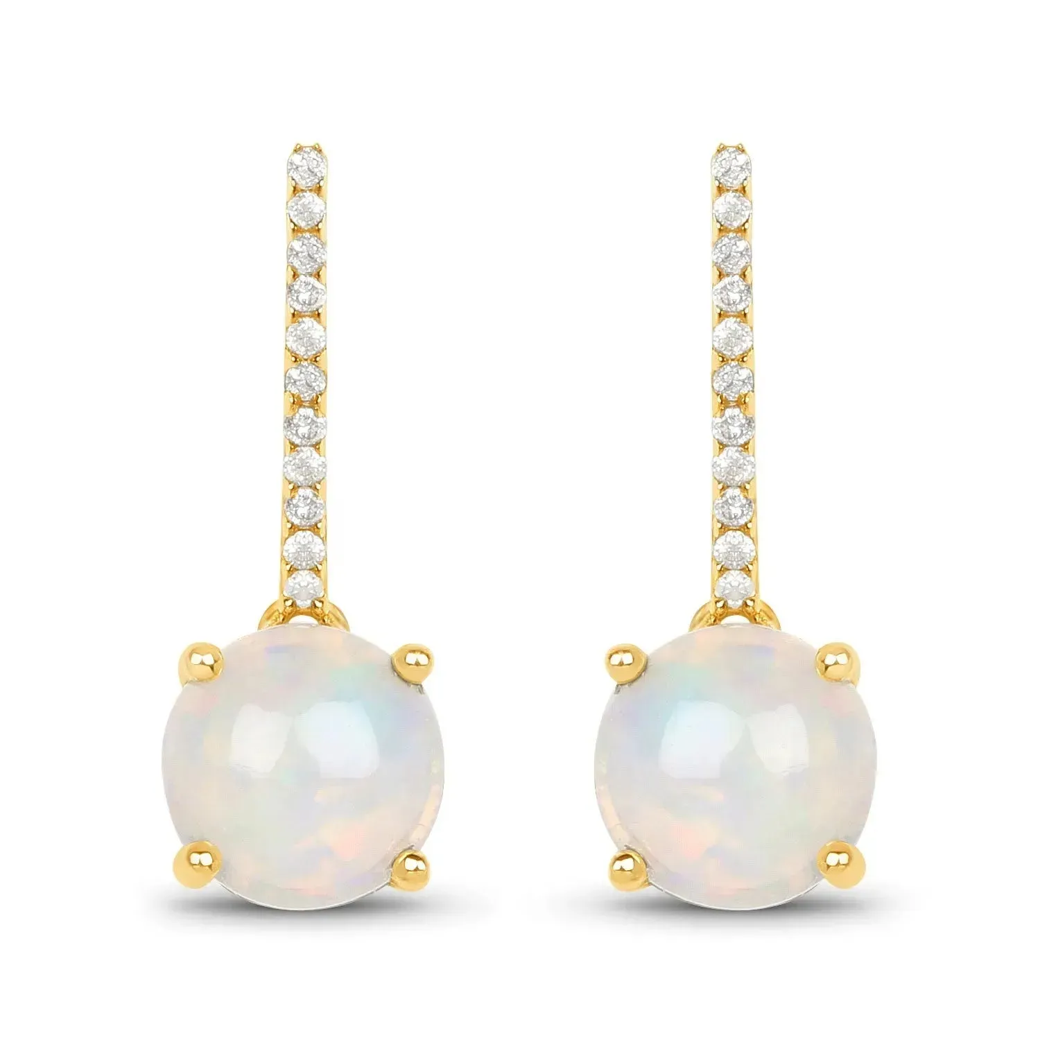 14K Gold Opal And Diamond Drop Earrings