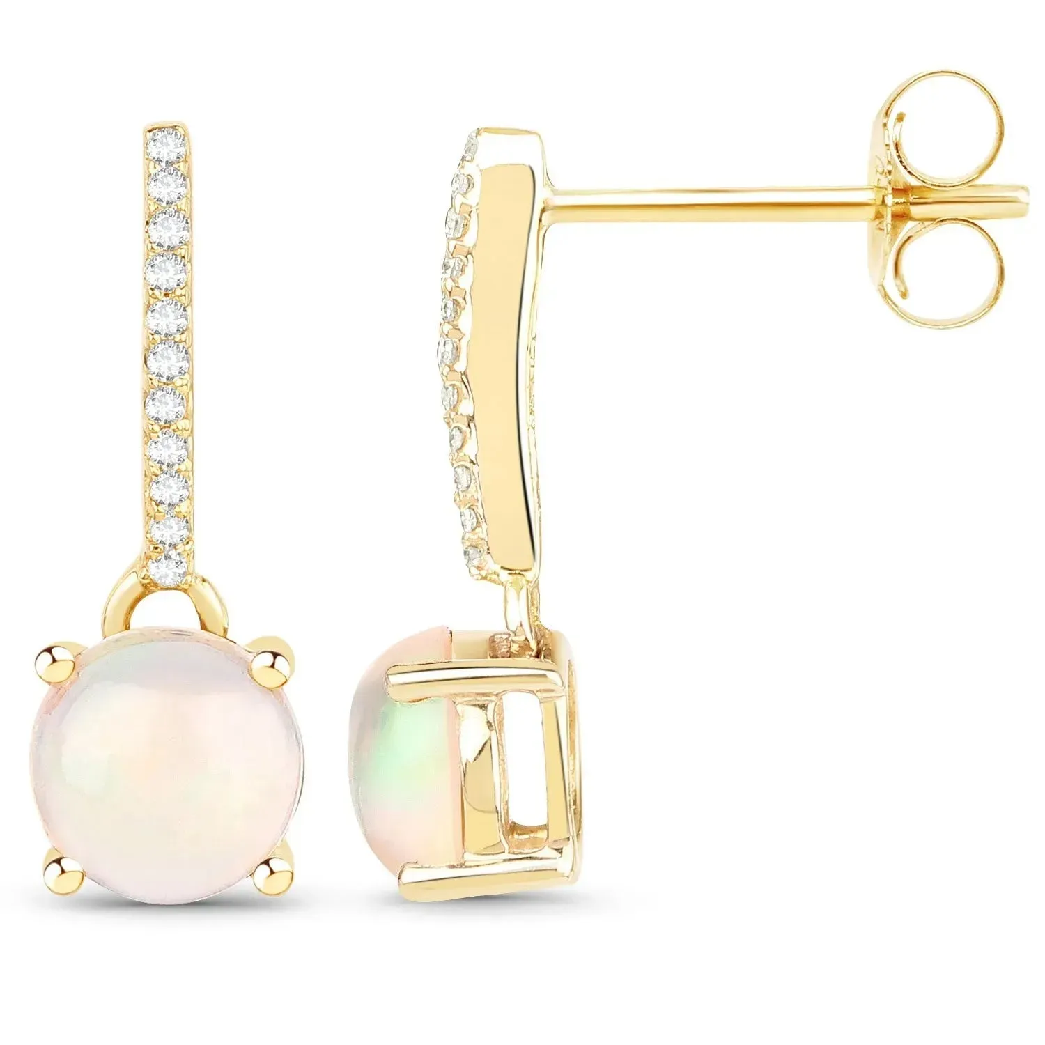 14K Gold Opal And Diamond Drop Earrings