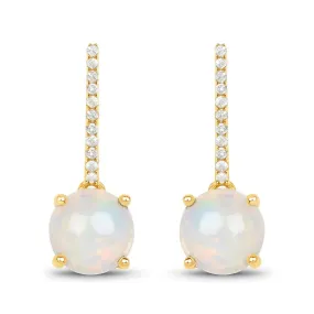 14K Gold Opal And Diamond Drop Earrings