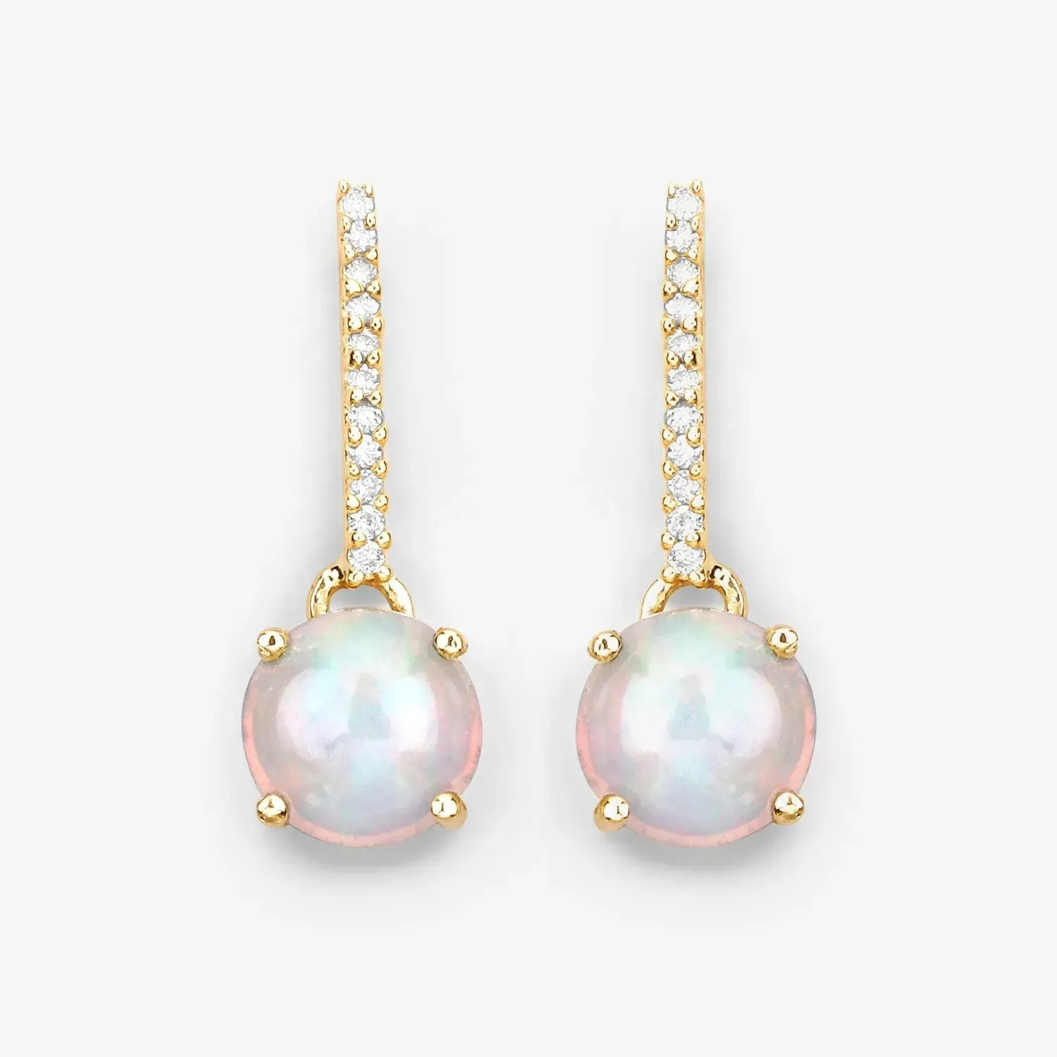 14K Gold Opal And Diamond Drop Earrings