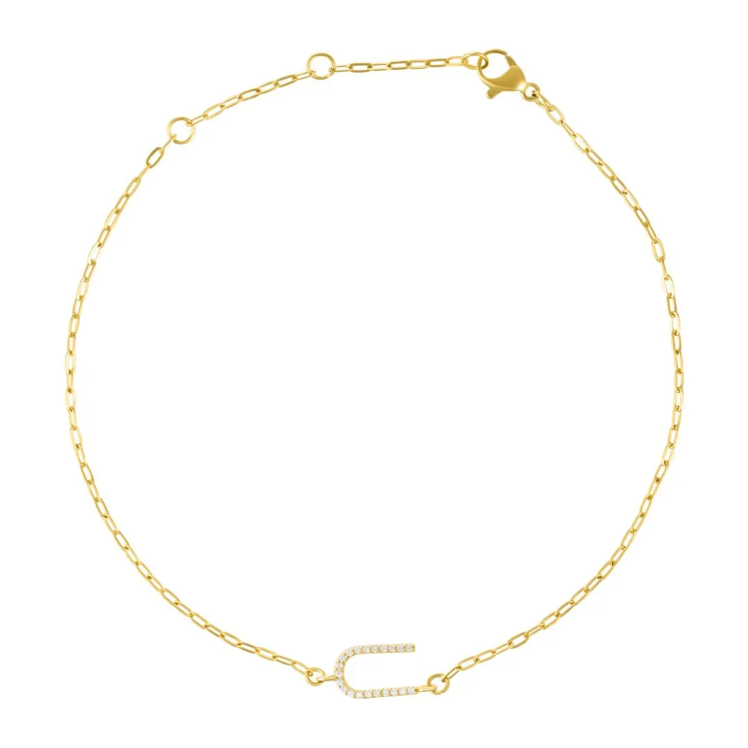 14k Gold Plated Pave CZ Sideways Initial Anklet