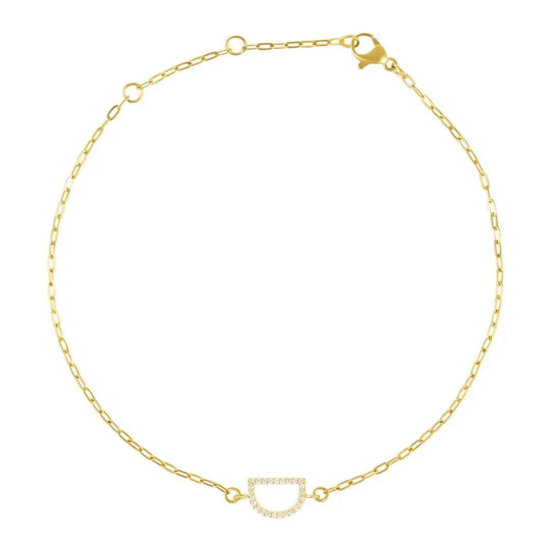 14k Gold Plated Pave CZ Sideways Initial Anklet