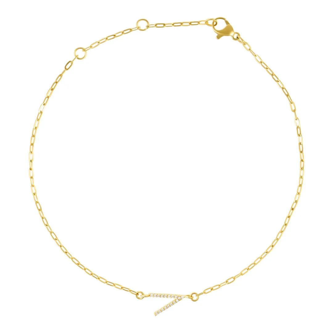 14k Gold Plated Pave CZ Sideways Initial Anklet