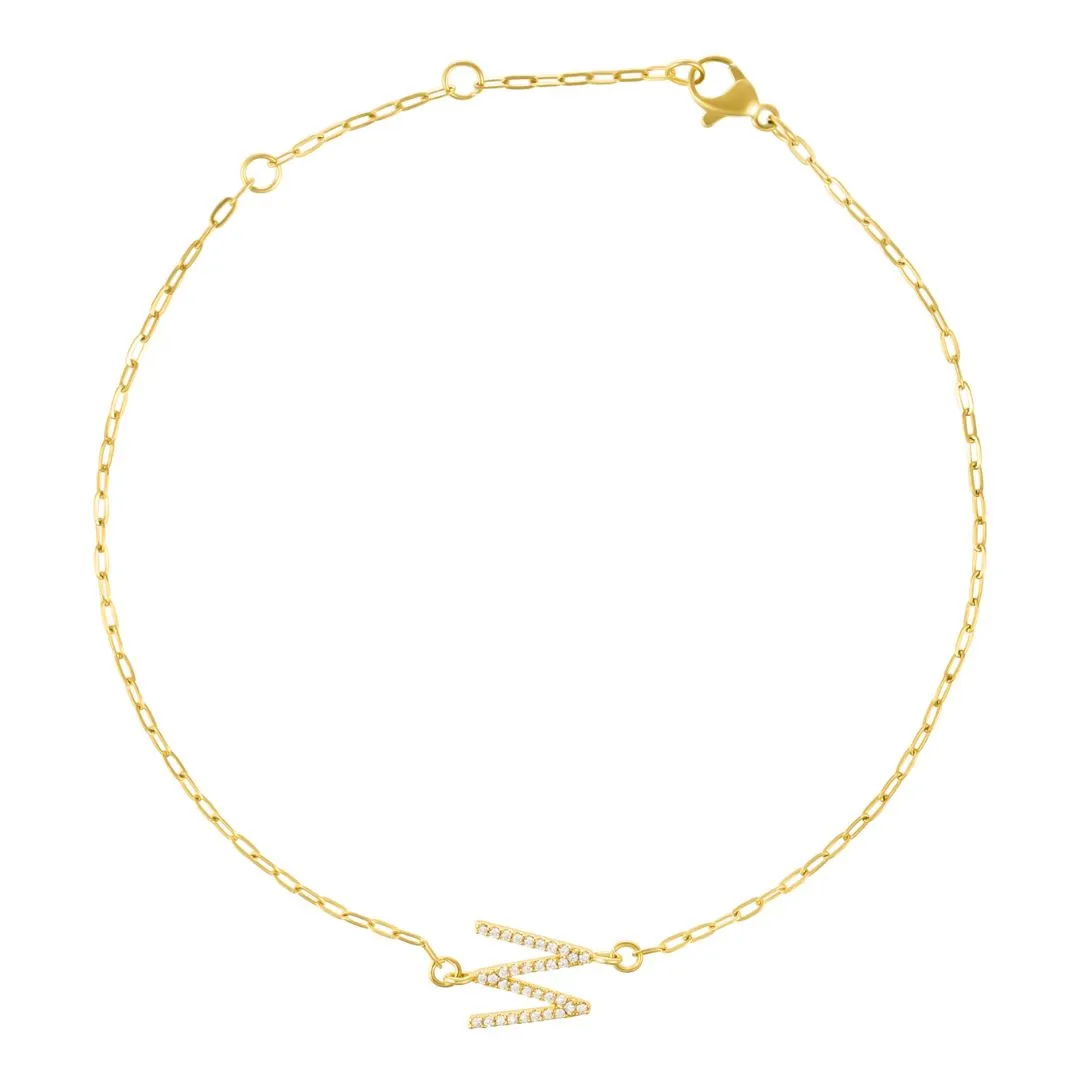 14k Gold Plated Pave CZ Sideways Initial Anklet