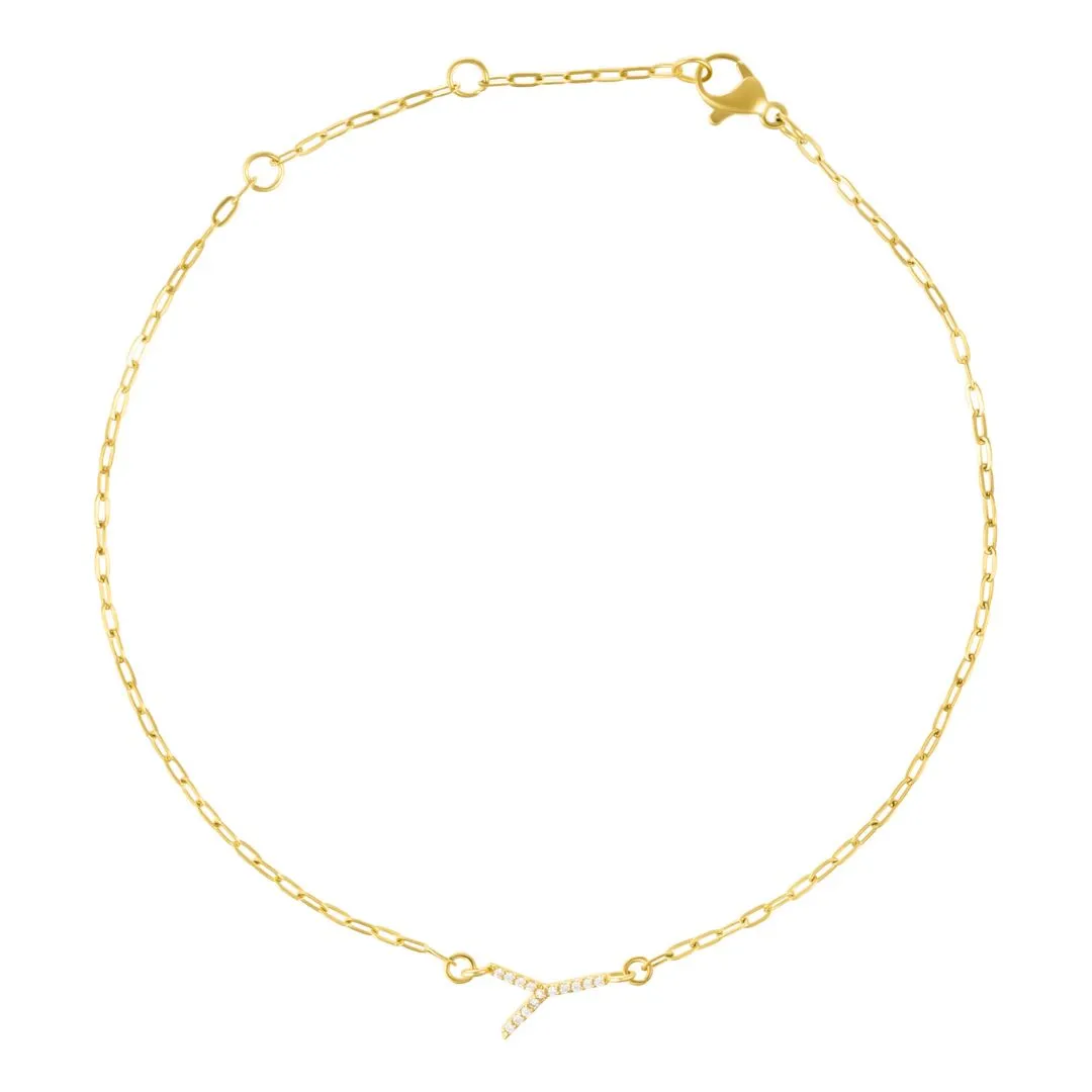 14k Gold Plated Pave CZ Sideways Initial Anklet