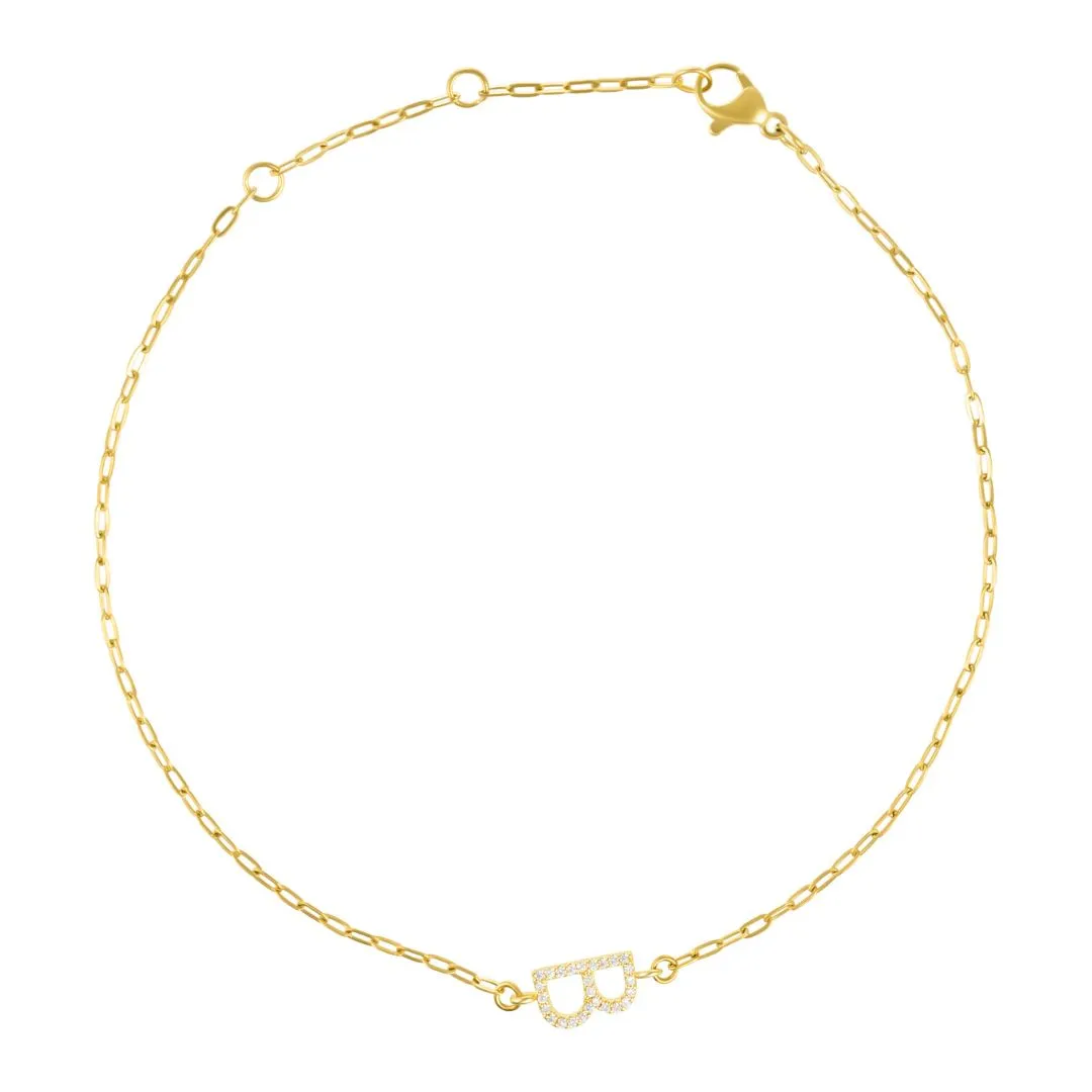 14k Gold Plated Pave CZ Sideways Initial Anklet