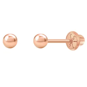 14K Rose Gold Classic 3mm Ball Screw Back Earrings