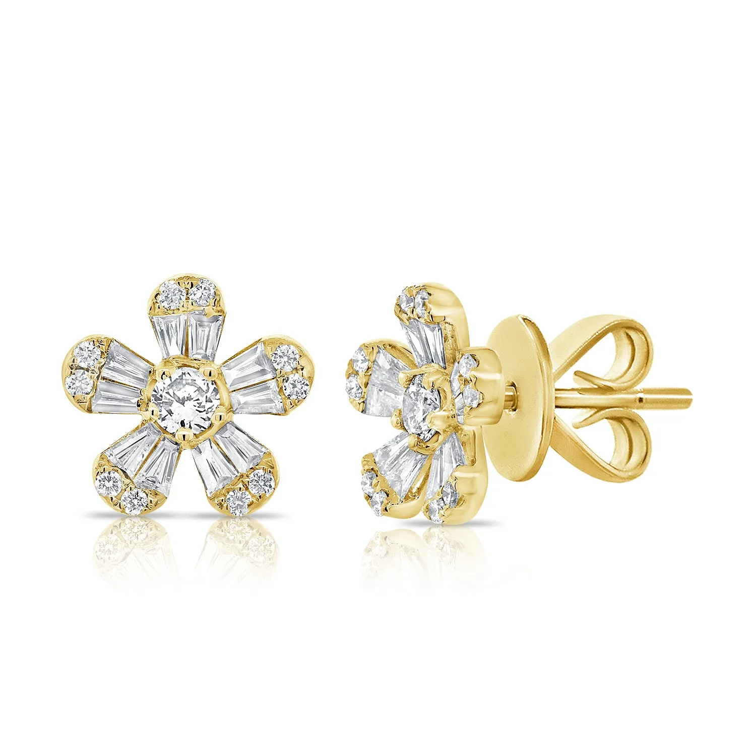 14K Rose Gold Diamond Flower Earrings