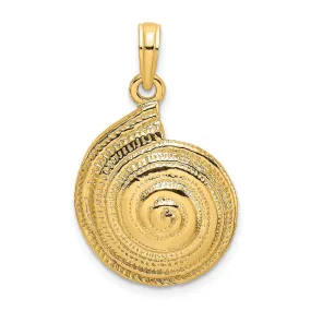 14K Yelloe Gold Solid Textured Polished Finish Troca Open Back Shell Charm Pendant