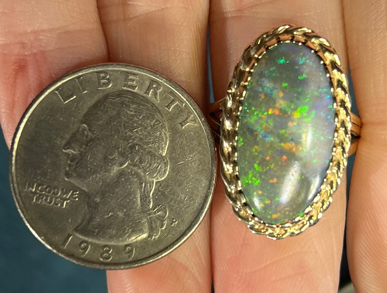 14K Yellow Gold 1" Australian Black Boulder Opal Ring **Video**