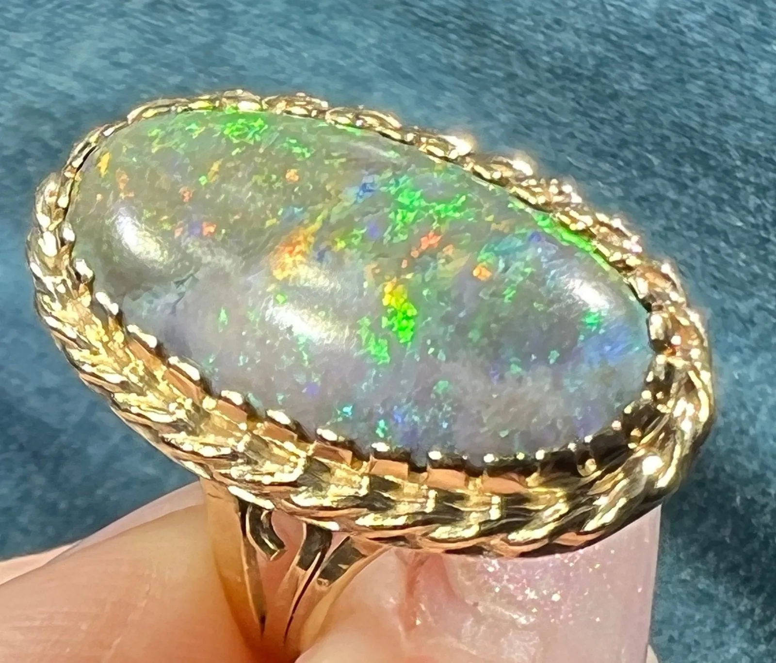 14K Yellow Gold 1" Australian Black Boulder Opal Ring **Video**