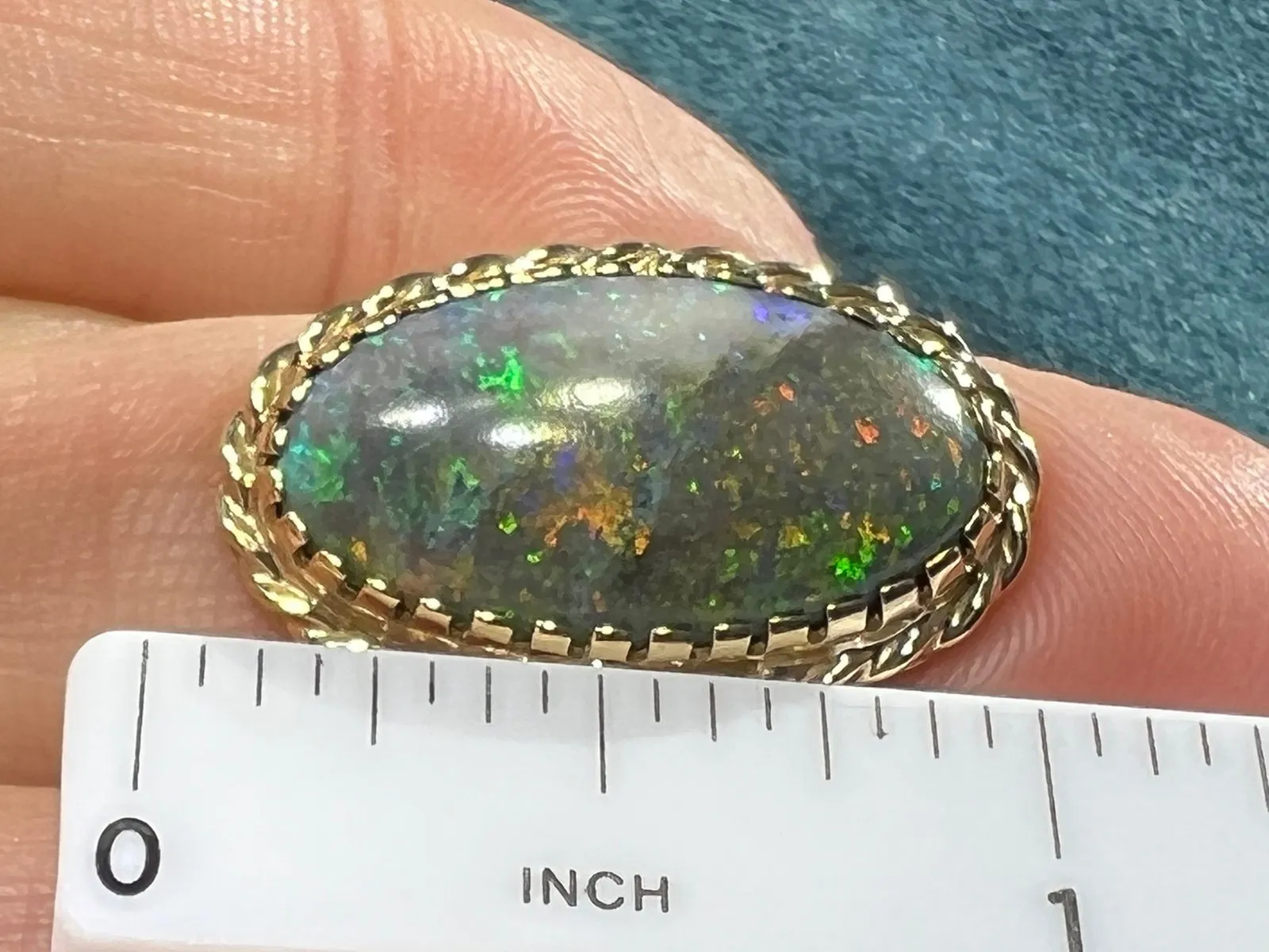 14K Yellow Gold 1" Australian Black Boulder Opal Ring **Video**