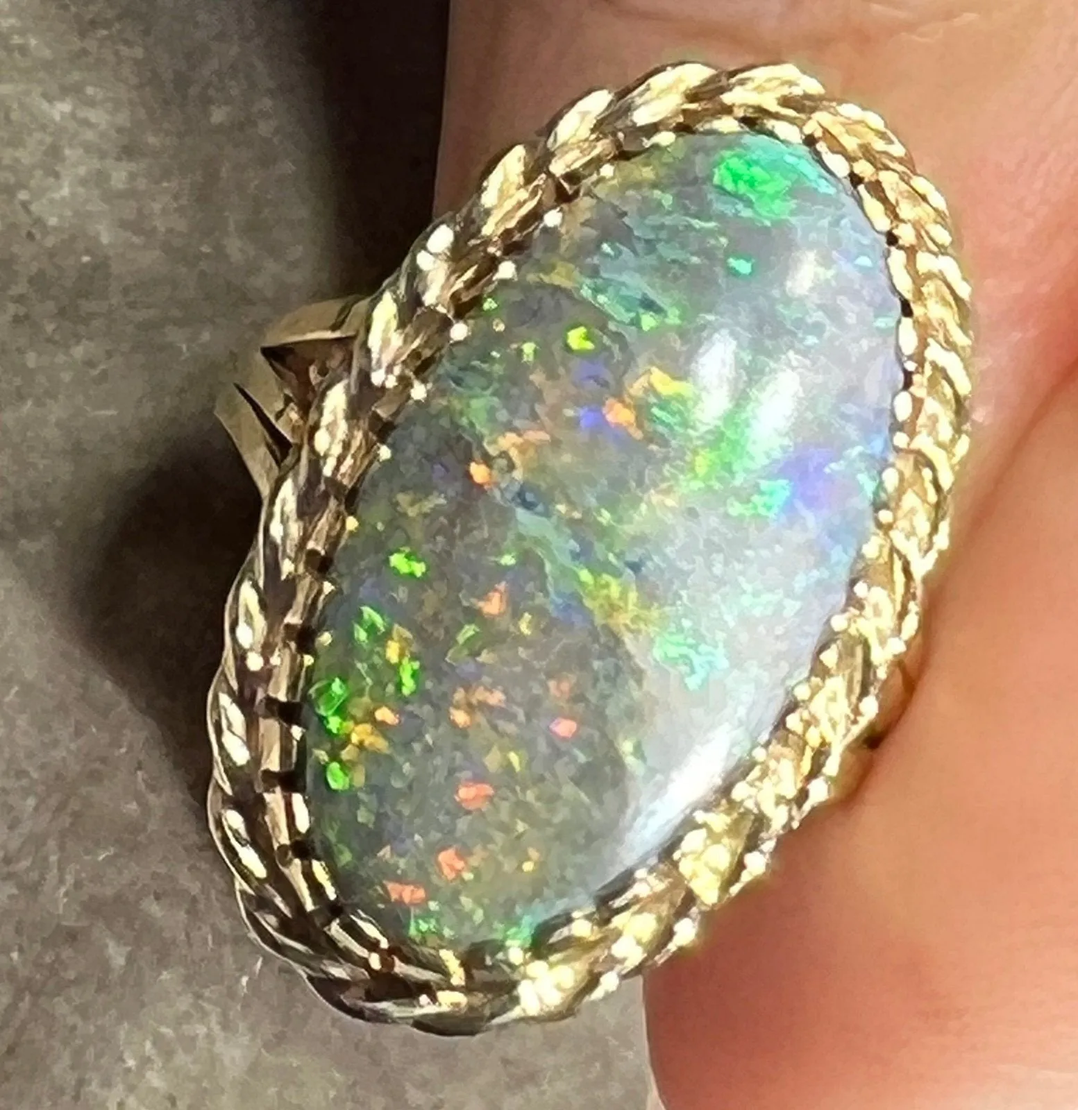 14K Yellow Gold 1" Australian Black Boulder Opal Ring **Video**