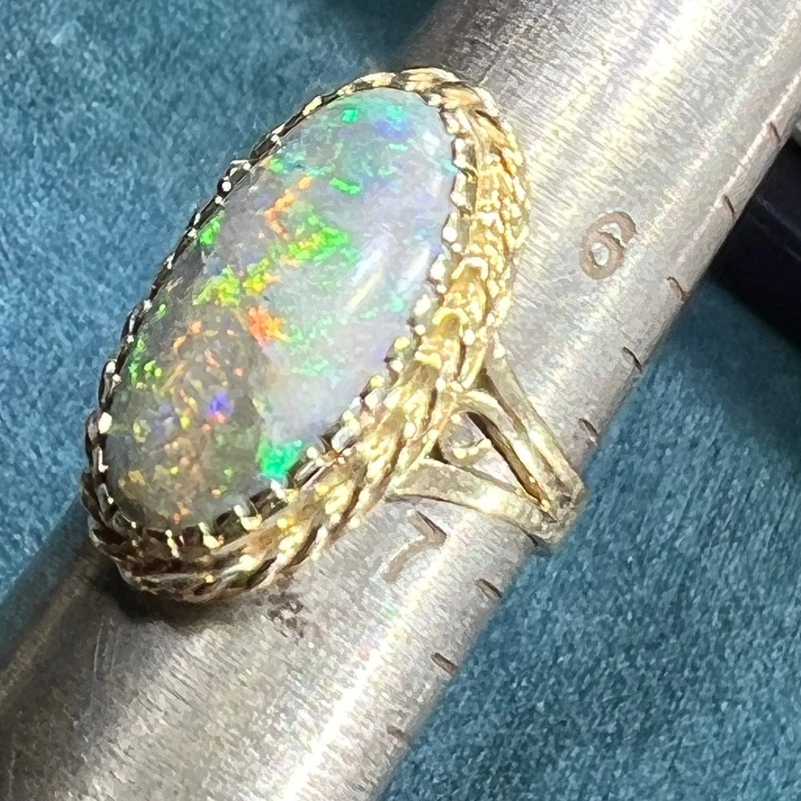 14K Yellow Gold 1" Australian Black Boulder Opal Ring **Video**