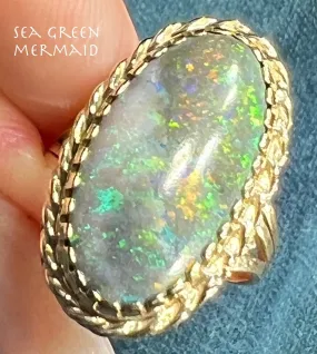 14K Yellow Gold 1" Australian Black Boulder Opal Ring **Video**