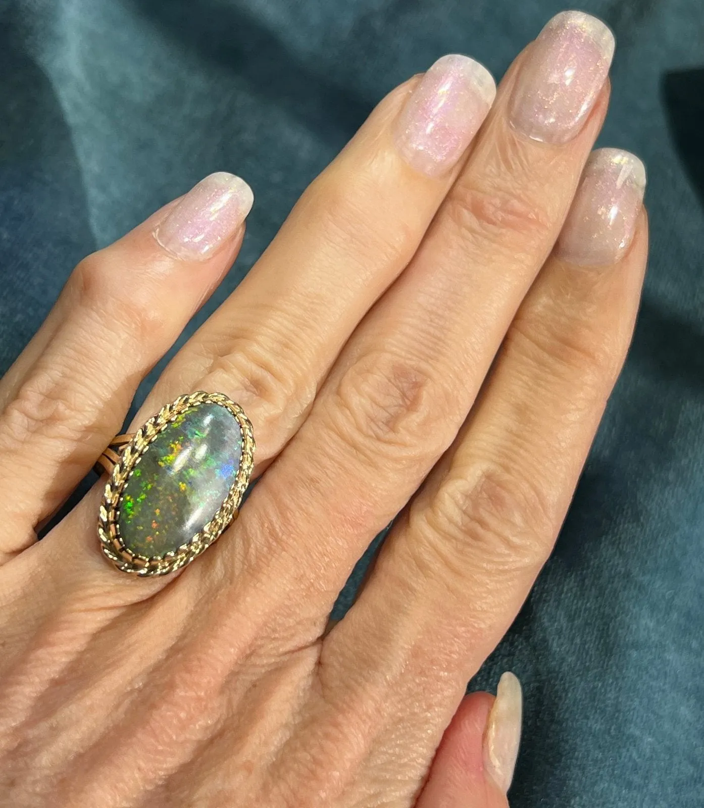 14K Yellow Gold 1" Australian Black Boulder Opal Ring **Video**