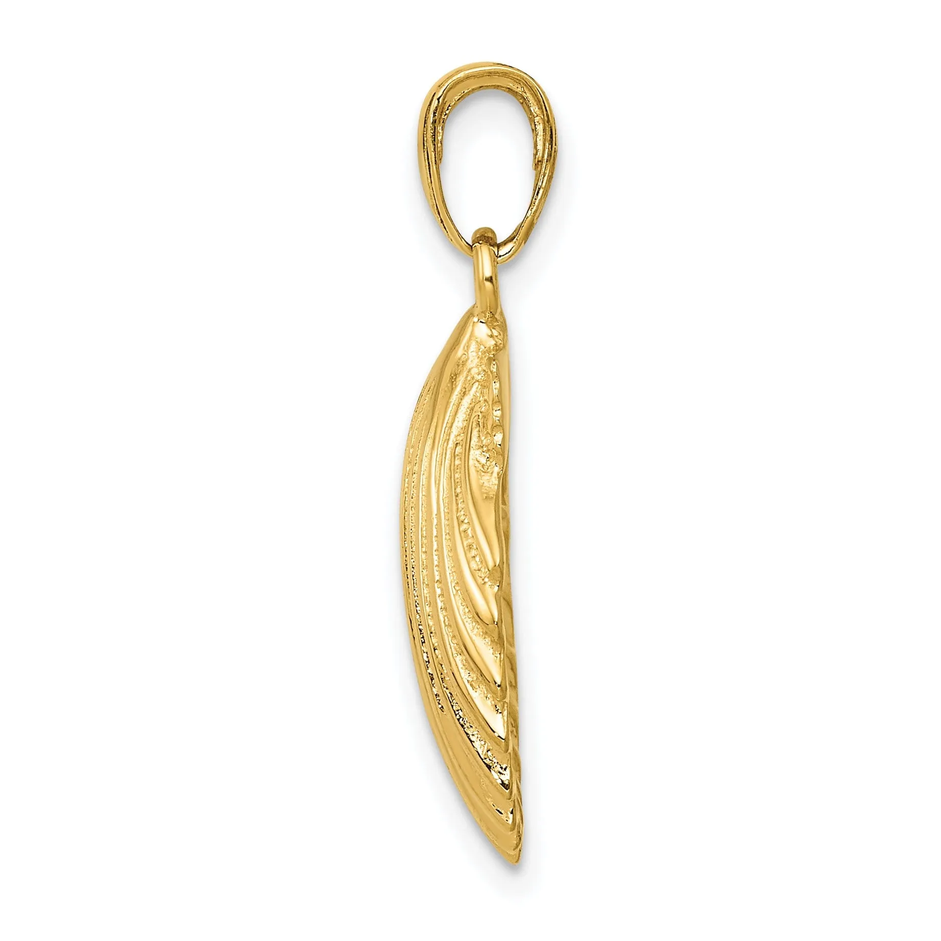 14k Yellow Gold Textured Polished Finish Solid Scallop SeaShell Charm Pendant