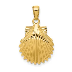 14k Yellow Gold Textured Polished Finish Solid Scallop SeaShell Charm Pendant