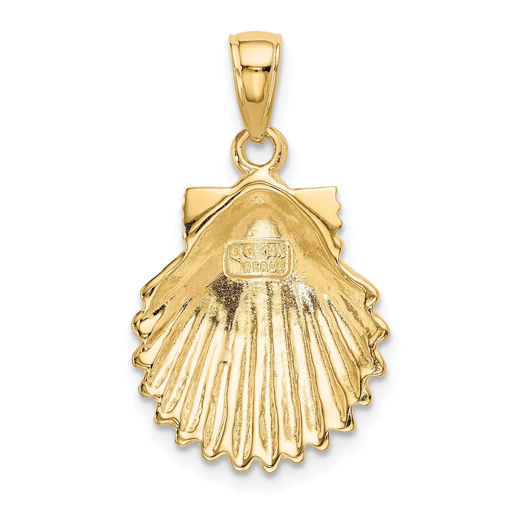 14k Yellow Gold Textured Polished Finish Solid Scallop SeaShell Charm Pendant