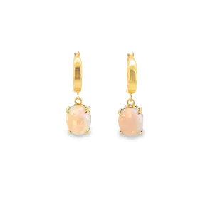 14kt Yellow Gold drop Huggie earrings with Red Dark Opal 2.8ct
