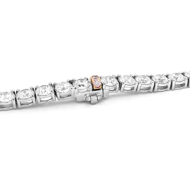 18CT WHITE GOLD 26.66CT DIAMOND LINE NECKLACE WITH ARGYLE PINK DIAMONDS IN CLASP