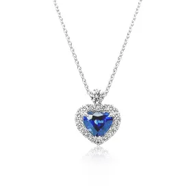 18CT WHITE GOLD SAPPHIRE HEART AND DIAMOND NECKLACE