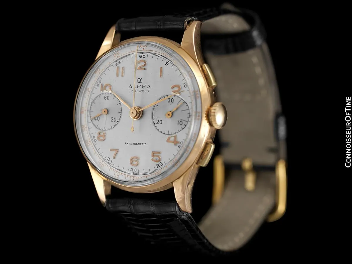 1940's Swiss Vintage Mens Sporting Chronograph - 18K Rose Gold
