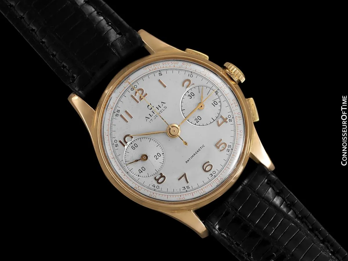 1940's Swiss Vintage Mens Sporting Chronograph - 18K Rose Gold