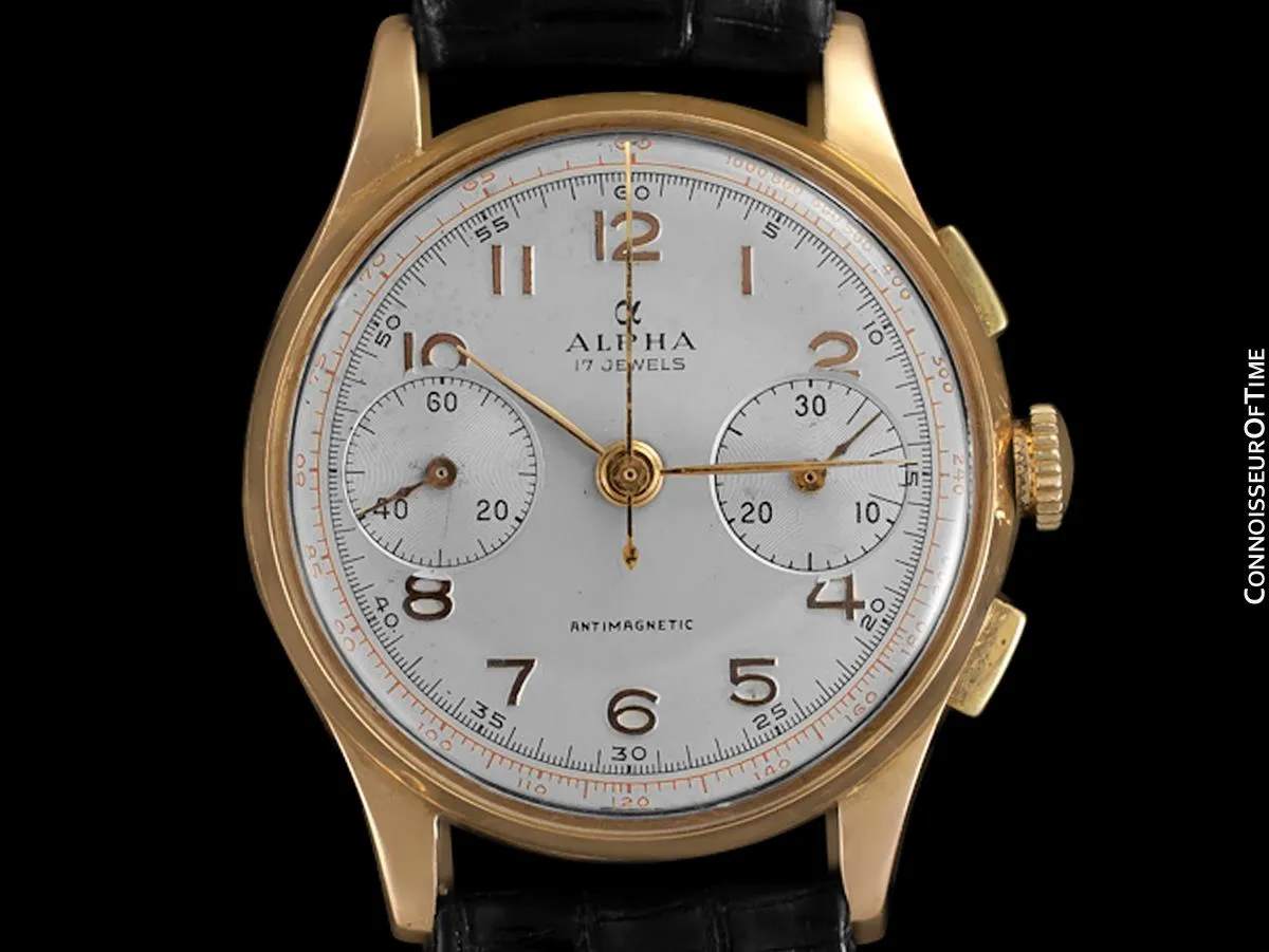1940's Swiss Vintage Mens Sporting Chronograph - 18K Rose Gold