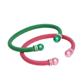 2 Pcs Pink Green Cable Bangles