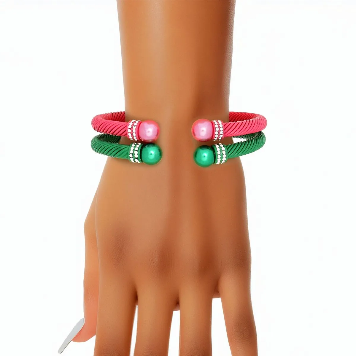 2 Pcs Pink Green Cable Bangles