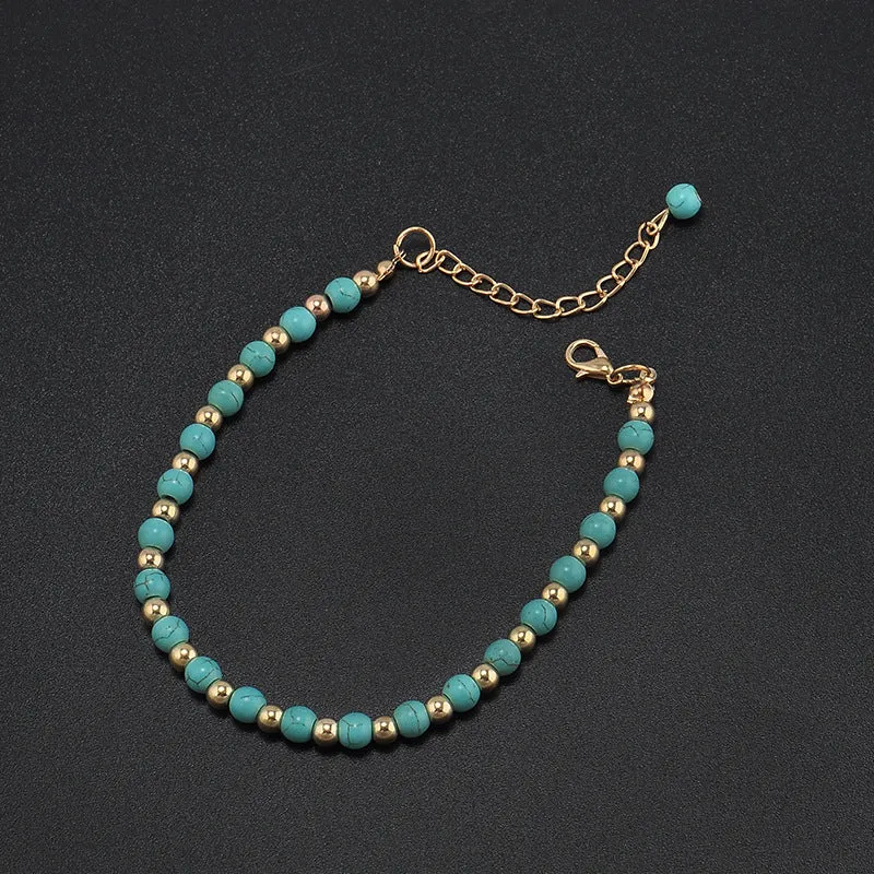2 Pcs Set Beads Flower Pendant Beach Anklets for Women