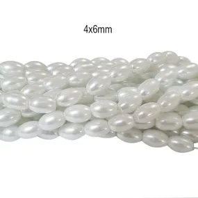 2 strings/line white Oval glass pearl beads, Approx 235-240 Beads