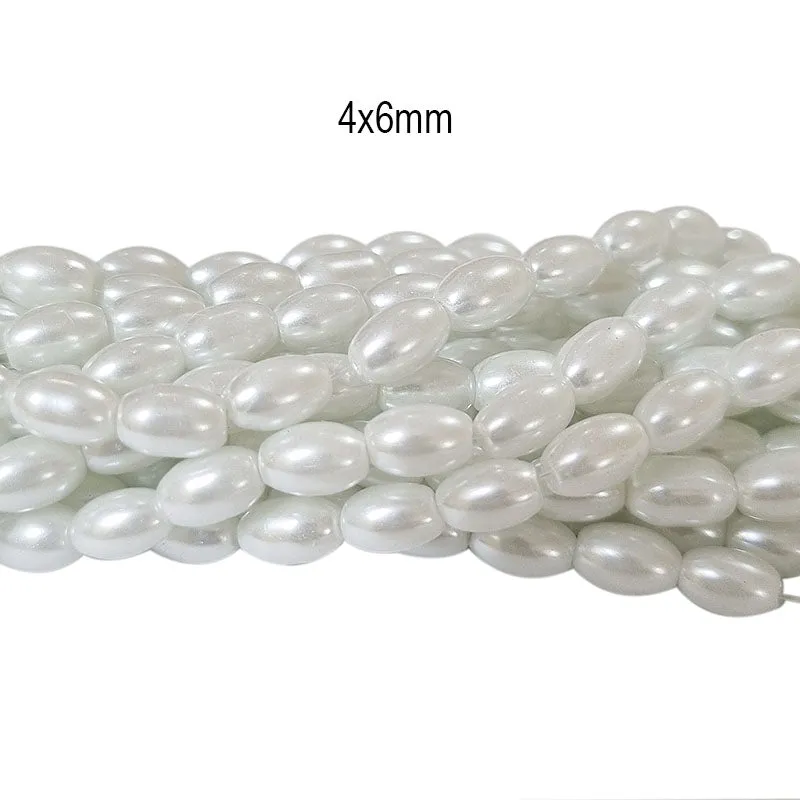 2 strings/line white Oval glass pearl beads, Approx 235-240 Beads