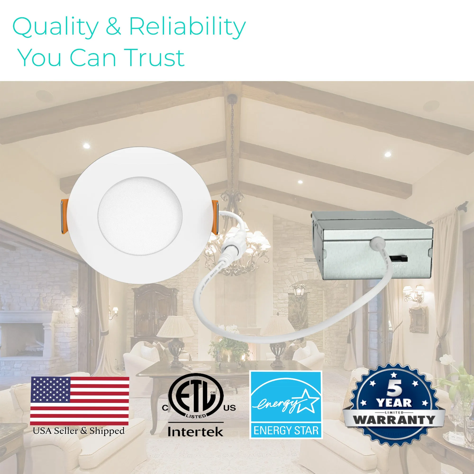 3BRIX 4 Inch 9W Slim Round Ultra Thin Recessed Downlight - 5CCT (27/30/35/40/50K)- 675 lumens