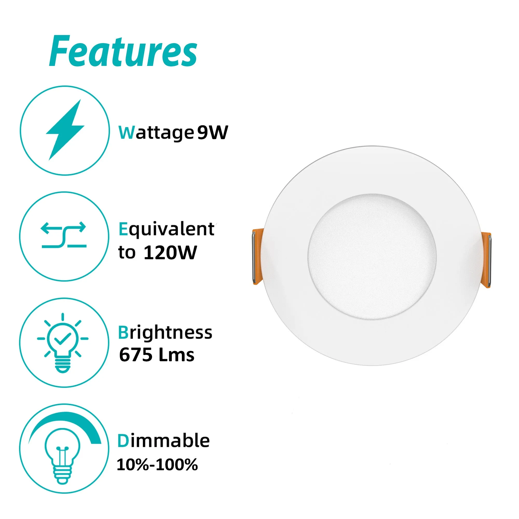 3BRIX 4 Inch 9W Slim Round Ultra Thin Recessed Downlight - 5CCT (27/30/35/40/50K)- 675 lumens