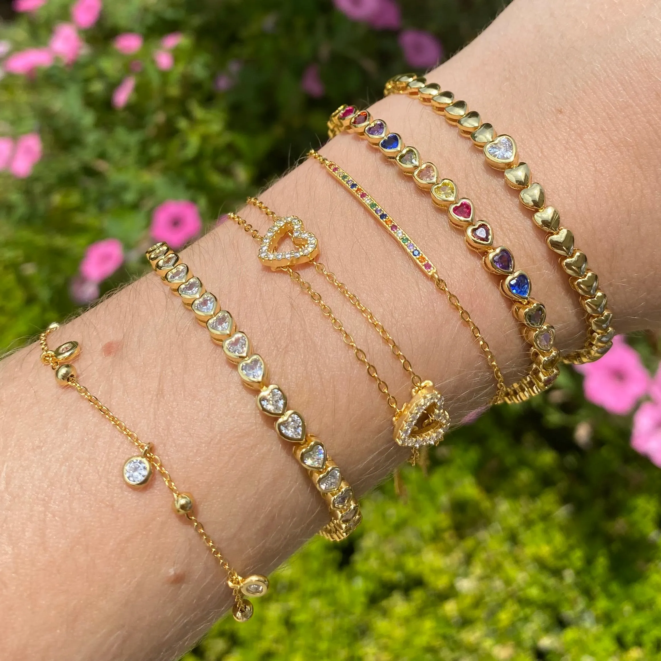 5 For 60% Off - 18k Gold Vermeil Multi Gemstone Heart Tennis Bracelet: The Leticia