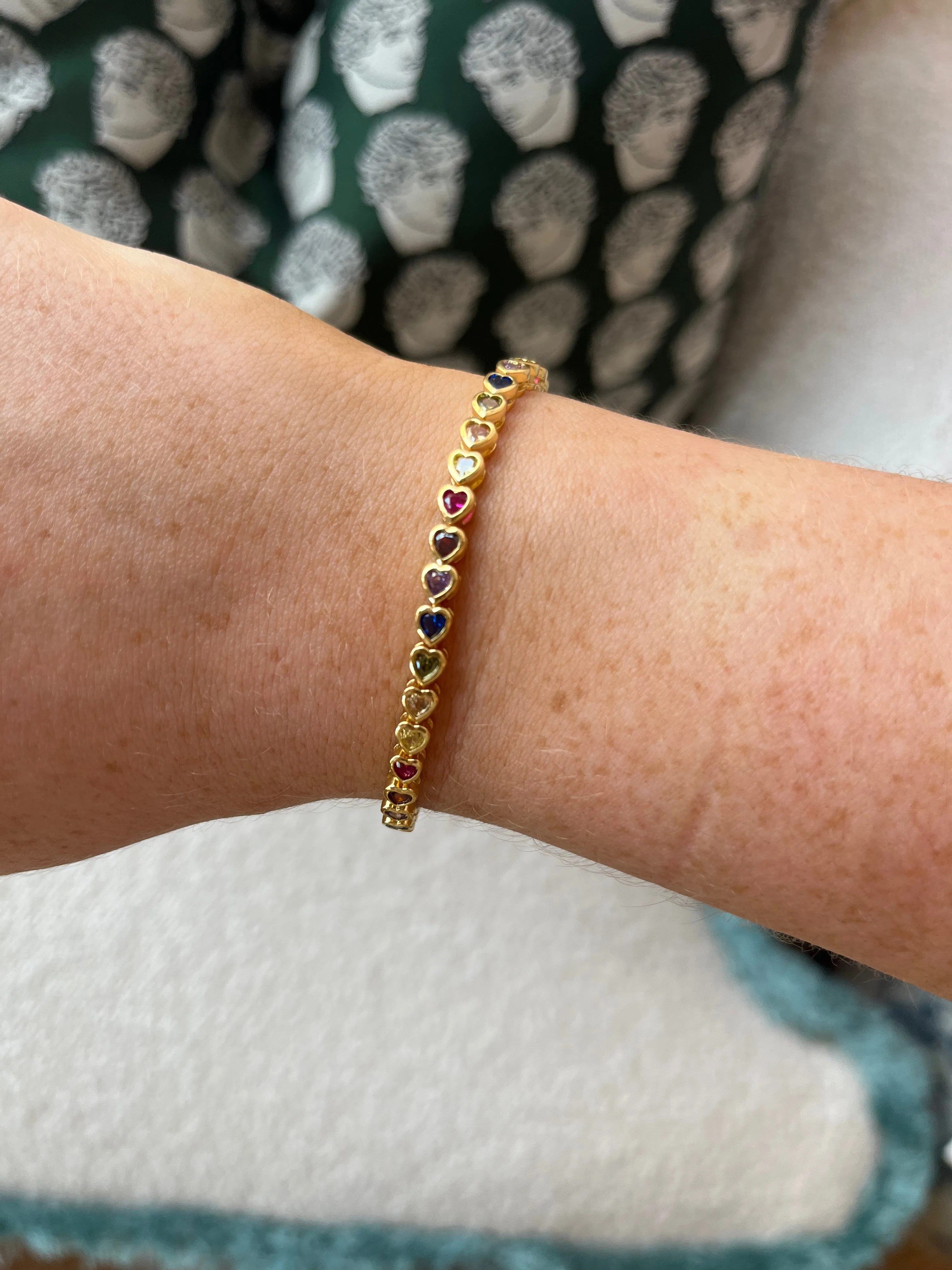 5 For 60% Off - 18k Gold Vermeil Multi Gemstone Heart Tennis Bracelet: The Leticia