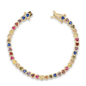 5 For 60% Off - 18k Gold Vermeil Multi Gemstone Heart Tennis Bracelet: The Leticia