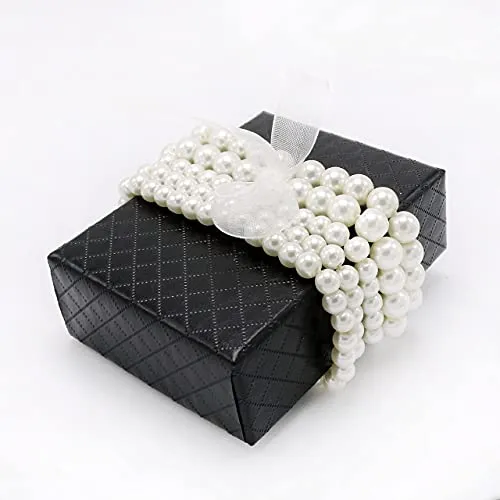 5 Pcs Faux Pearl Bracelet Set for Women Beaded Stretch Strand Bracelets for Bridal Party (White)