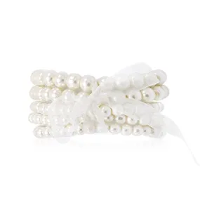 5 Pcs Faux Pearl Bracelet Set for Women Beaded Stretch Strand Bracelets for Bridal Party (White)