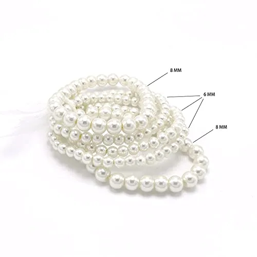 5 Pcs Faux Pearl Bracelet Set for Women Beaded Stretch Strand Bracelets for Bridal Party (White)