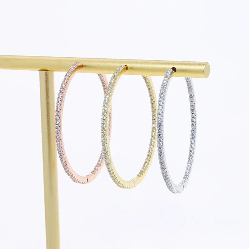 50mm Big Size Huggie Hoop Earrings with 3 Colors 5A Cubic Zirconia Elegant Women Jewelry