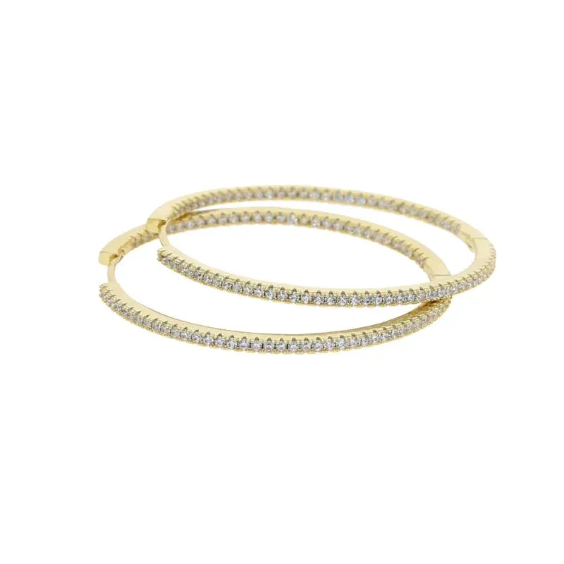 50mm Big Size Huggie Hoop Earrings with 3 Colors 5A Cubic Zirconia Elegant Women Jewelry