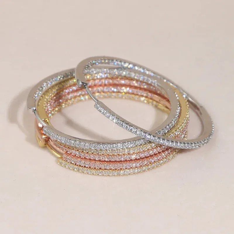 50mm Big Size Huggie Hoop Earrings with 3 Colors 5A Cubic Zirconia Elegant Women Jewelry