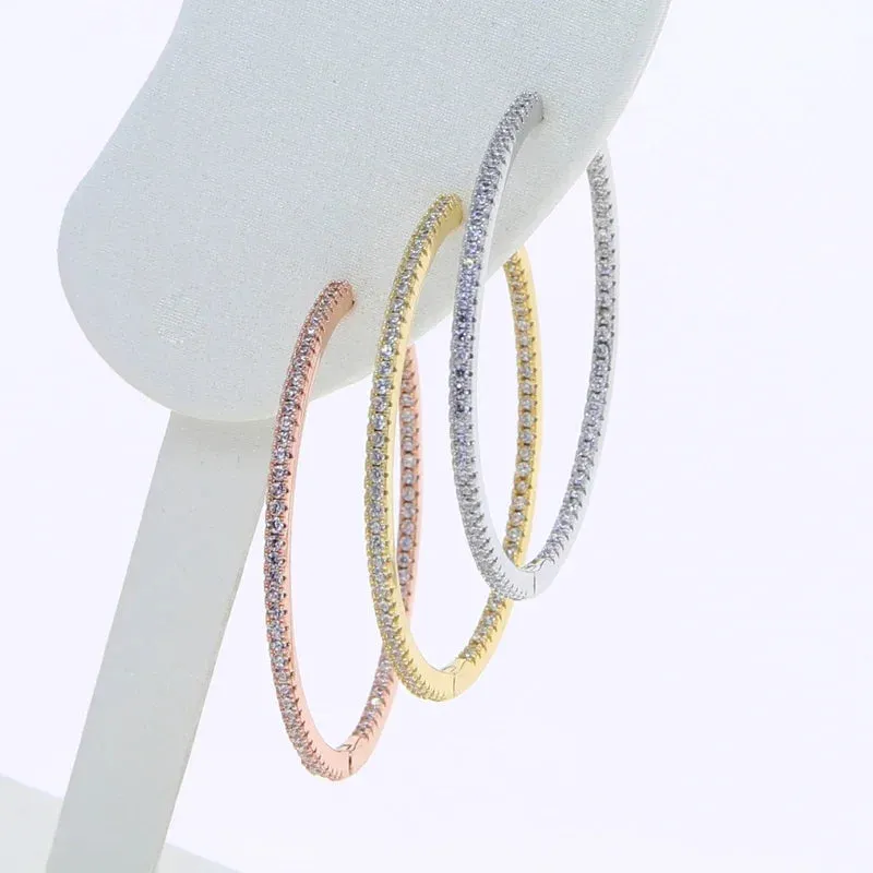 50mm Big Size Huggie Hoop Earrings with 3 Colors 5A Cubic Zirconia Elegant Women Jewelry